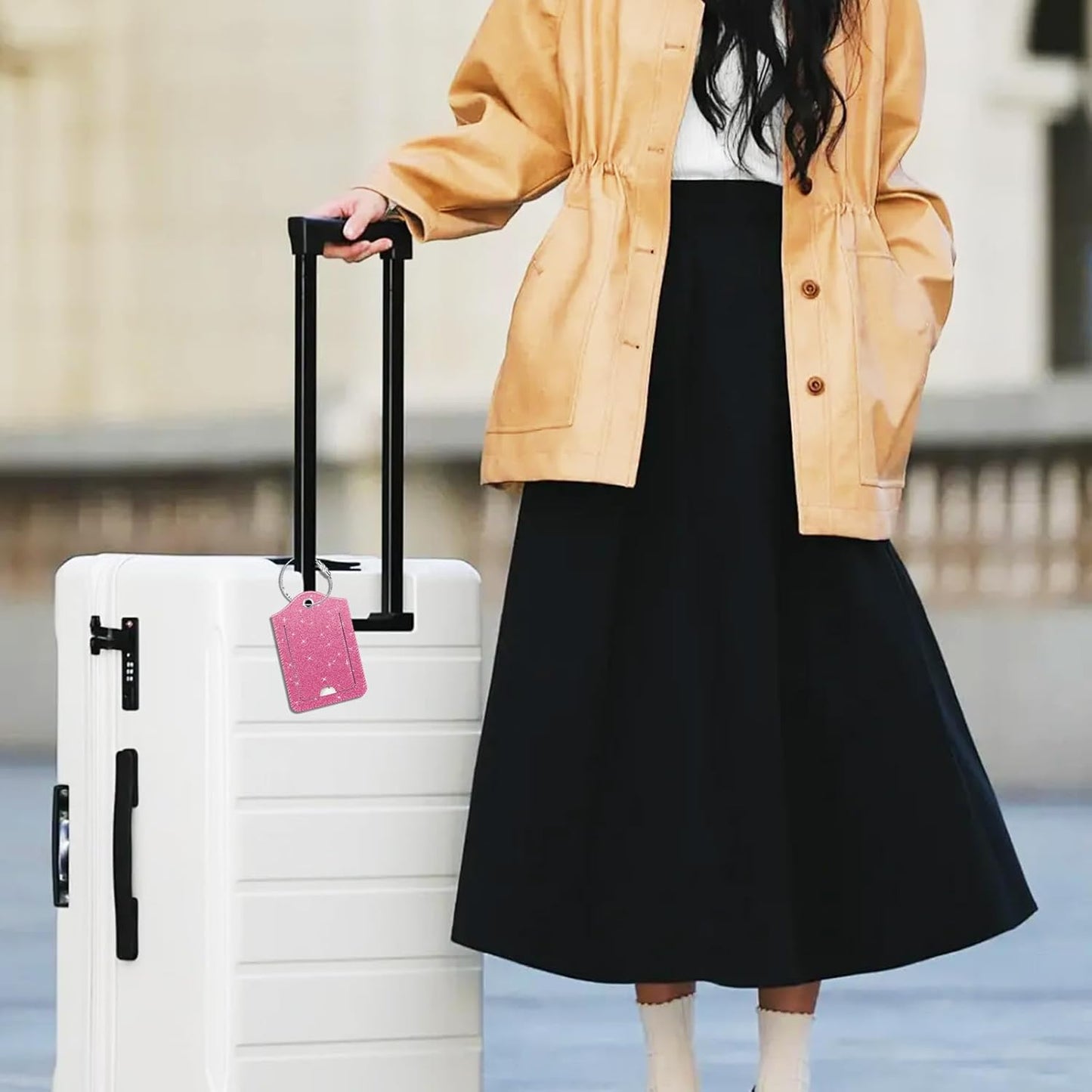 Fintie Luggage Tags, Privacy Cover ID Label with Stainless Steel Loop and Address Card for Travel Bag Suitcase - Sparkling Rose Red (2 Piece)