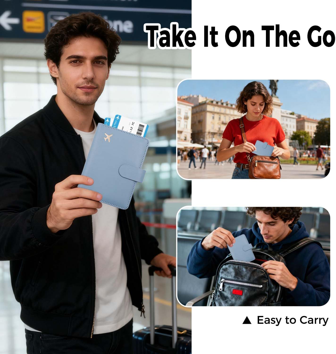 Melsbrinna Premium Leather Passport Holder Covers Case, Waterproof Rfid Blocking Travel Wallet Passport Holder with Pen Holder, Cute Passport Book for Women/Men