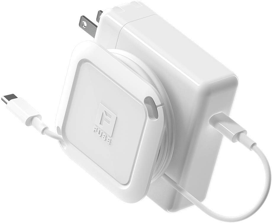 Fuse Reel The Side Kick Collapsible Charger Organizer and Travel Accessory,Usb-c, Compatible with MacBook and PC Charging Cords and Adapter Cable Management White