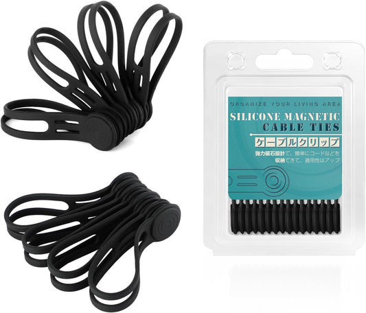 Silicone Magnetic Cable Ties, 4.72 Inch Upgraded Cord Ties With Magnet Cable Strap Cord Wrap For Travel Phone USB Charging Cable Management (8-Pack, Black)