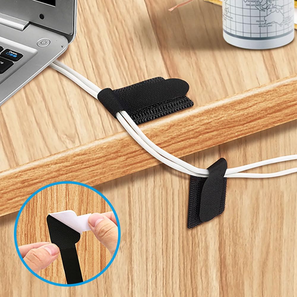 Cord Organizer Cable Management 45 Pack Adhesive Cord Holder Hooks Clips Reusable Holder Straps Strips 2 Size for Under Desk Charging Cords Appliance