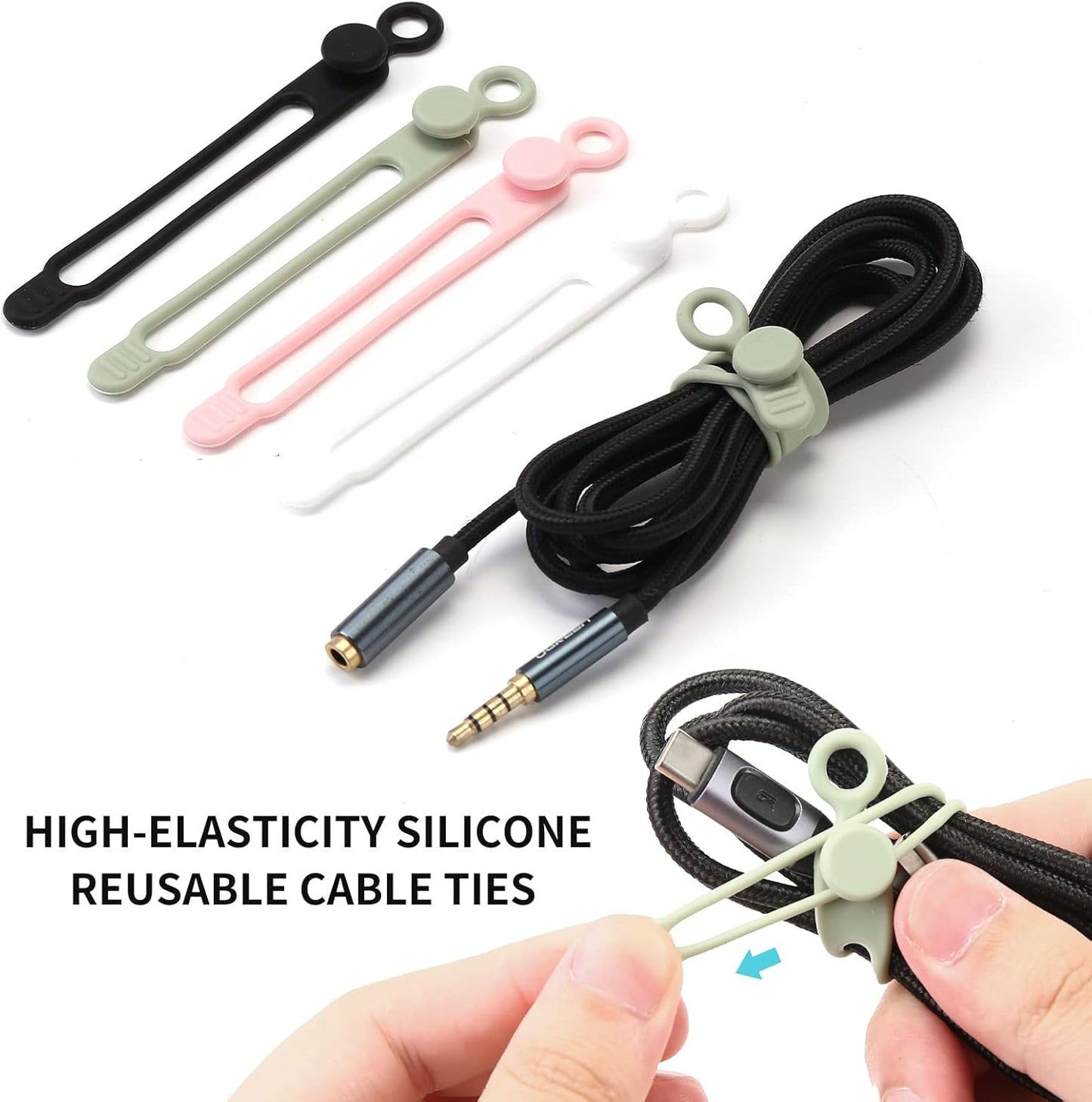 [20Park]UMUST Silicone Cable Ties, Reusable Cable Management Organizer, Cord Tie,Multipurpose Elastic Cord Organizer for Bundling and Fastening Cable Cords Wires(black)