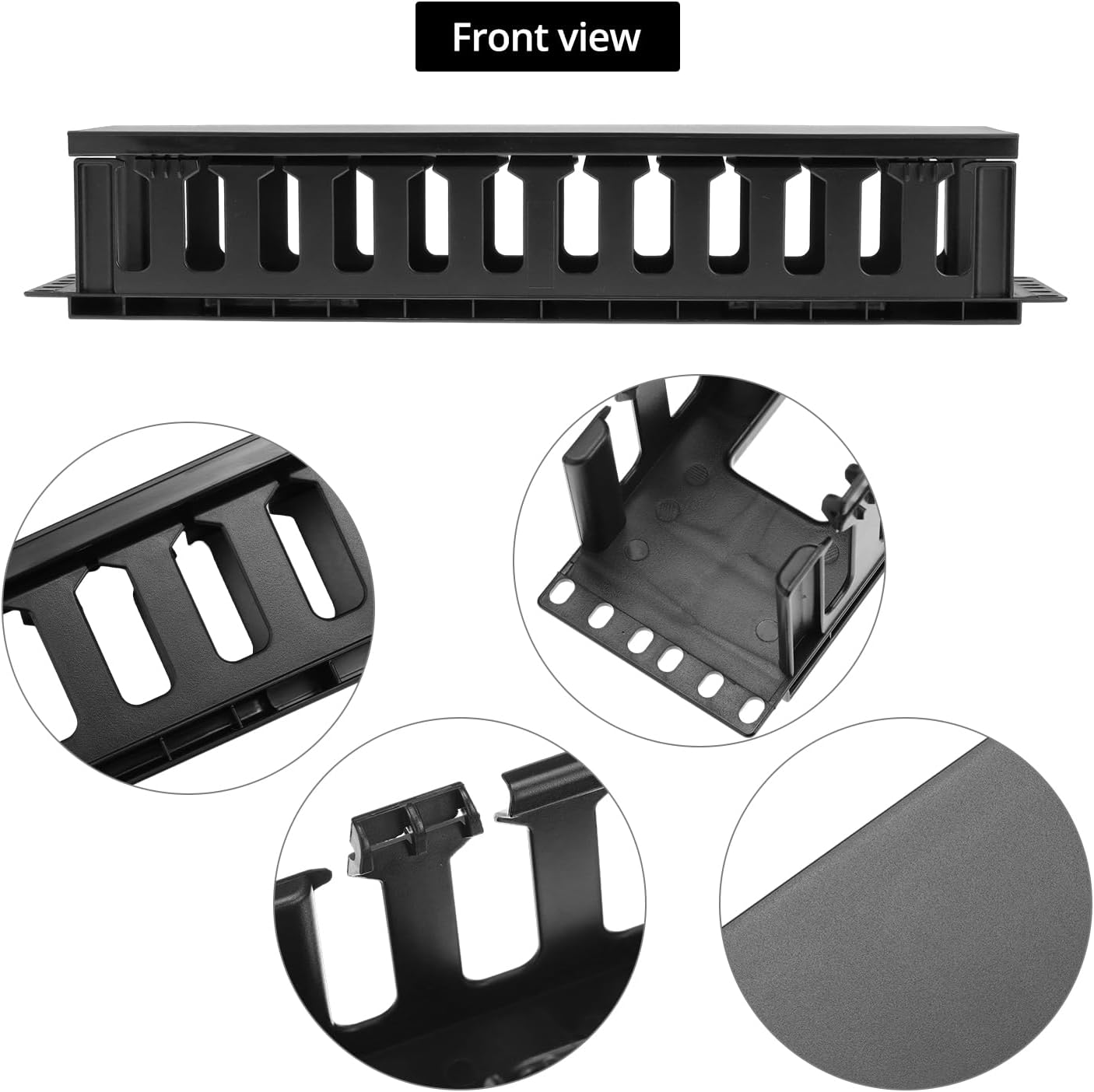 QWORK 4 Pack 2U Horizontal Rack Mount Cable Management Organizer, 19x3.5x3.4 Inches, Black Quality Plastic with 12 Slots