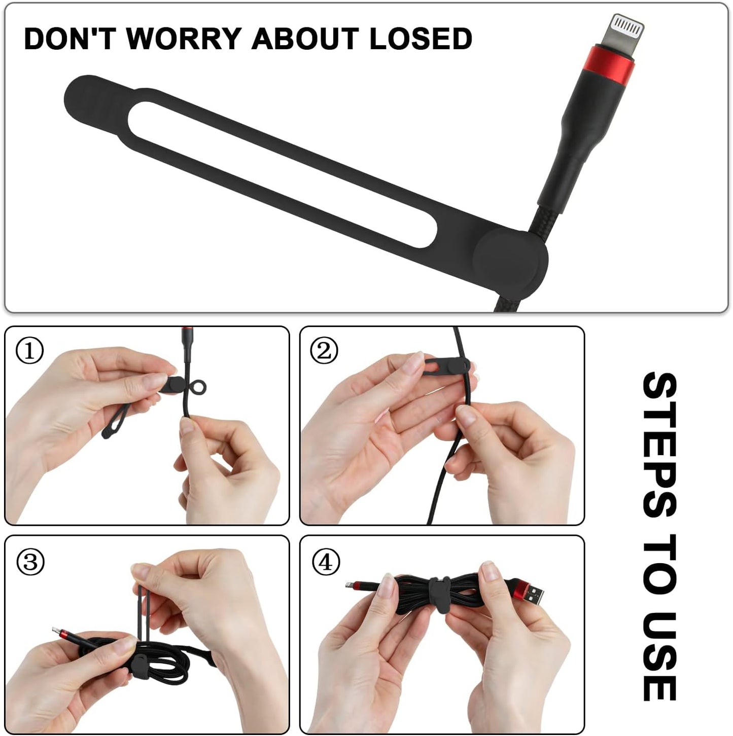 Nearockle 16Pcs Silicone Cable Straps Wire Organizer for Bundling Earphone, Phone Charger, Computer Cords, Reusable Cable Ties Cord Organizer in Home,Office,Kitchen,School(Black)