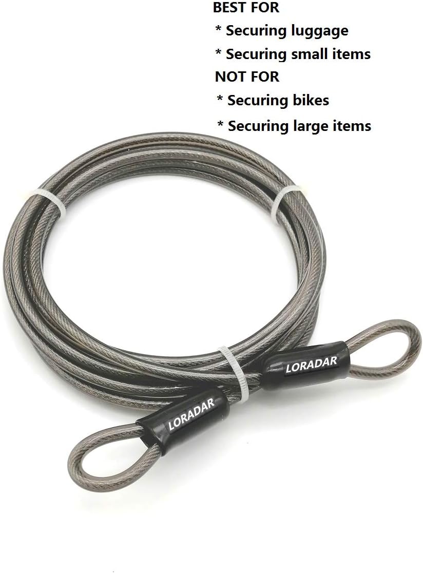 4mm Thick（5/32"） 7FT,15FT,30FT Braided Steel Coated Security Thin Cable Anti-Lost Steel Cable Luggage Lock Safety Cable Wire Double Loop (15FT)