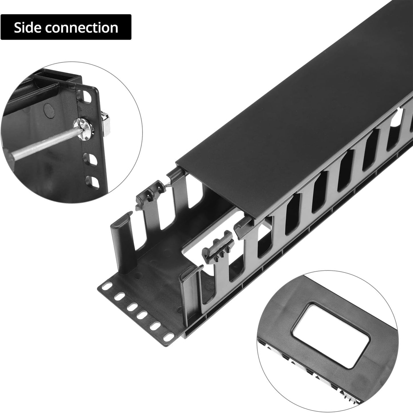 QWORK 4 Pack 2U Horizontal Rack Mount Cable Management Organizer, 19x3.5x3.4 Inches, Black Quality Plastic with 12 Slots