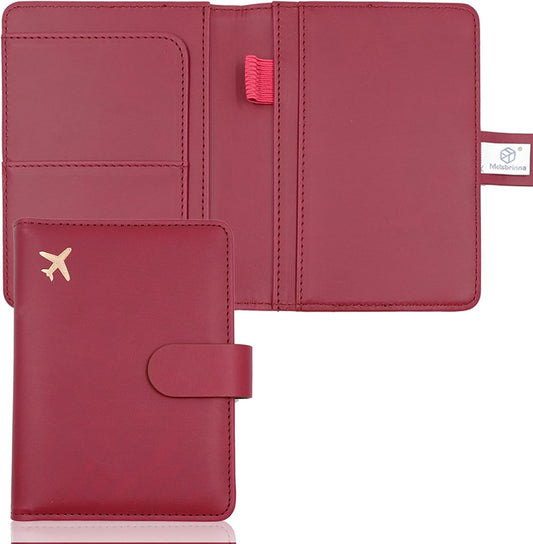 Melsbrinna Premium Leather Passport Holder Covers Case, Waterproof Rfid Blocking Travel Wallet Passport Holder with Pen Holder, Cute Passport Book for Women/Men