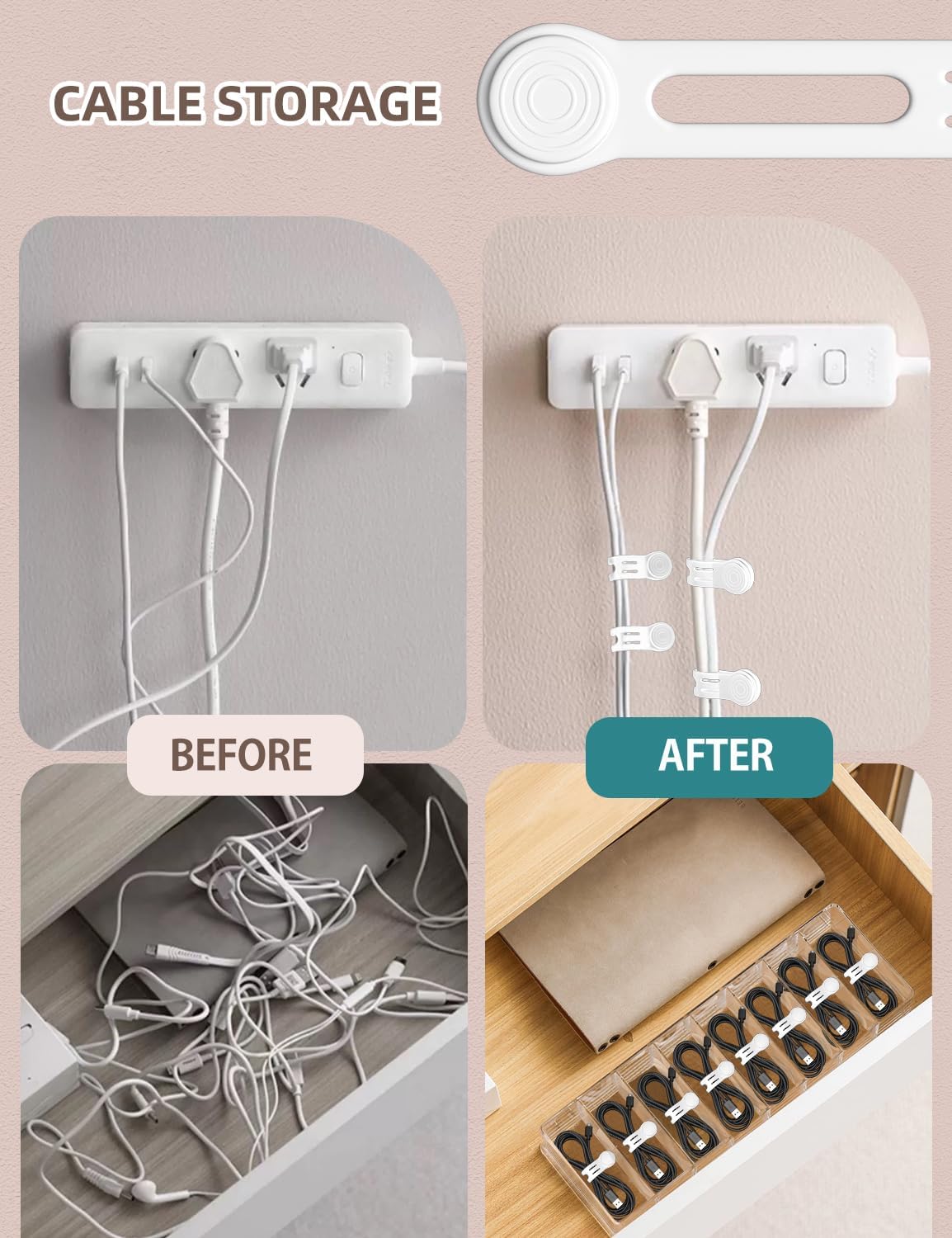 Magnetic Cord Ties Organizers, Kanemc Silicone Cable Tie Cord Wrap Reusable Twist Ties Wire Strap For Charging Cables Headphones USB Type C Cable Small Cords (8-Pack, White)