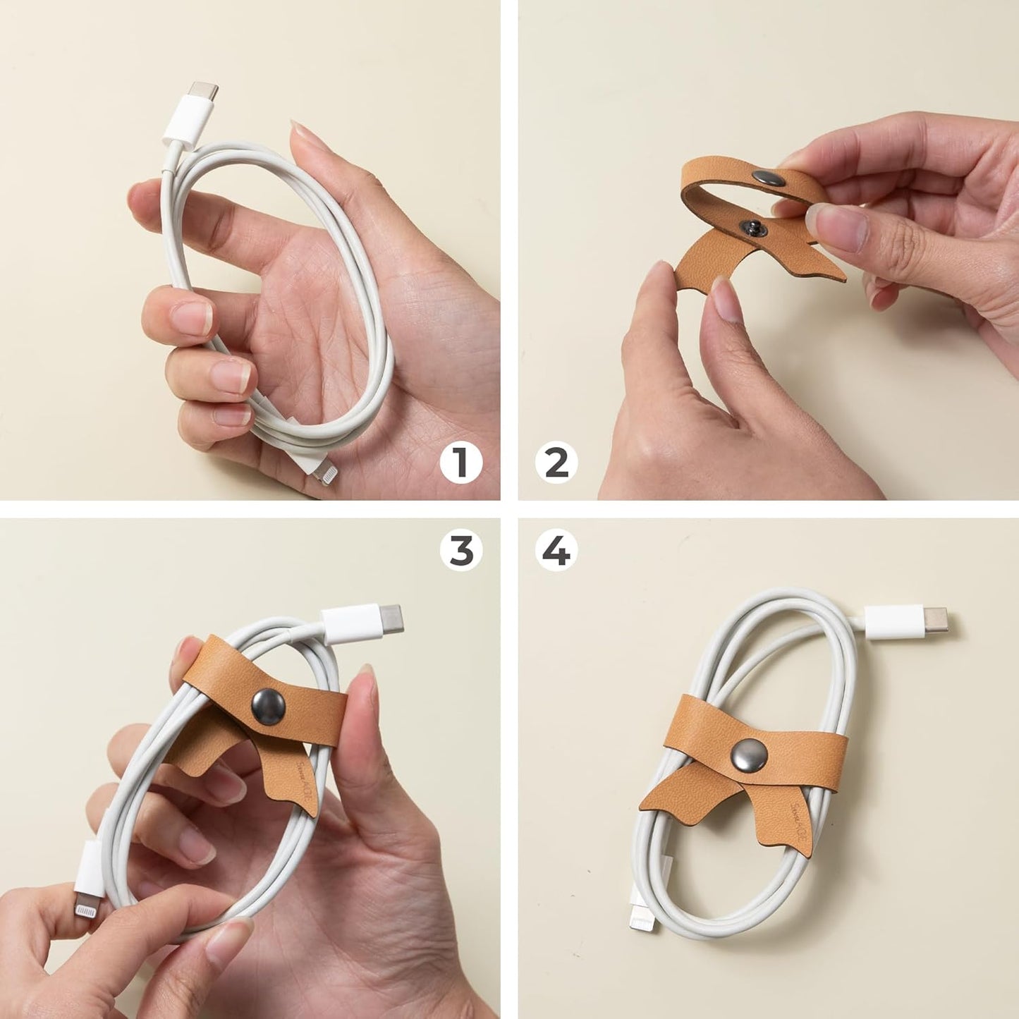 SenseAGE 5 Pack Cord Organizer, Bow Cord Keeper, Cable Organizer USB Holder, Leather Cable Management, Cable Straps, Earphone Winder, Storage Straps for Electronics, Earbuds (Moonlight Grey, Big)