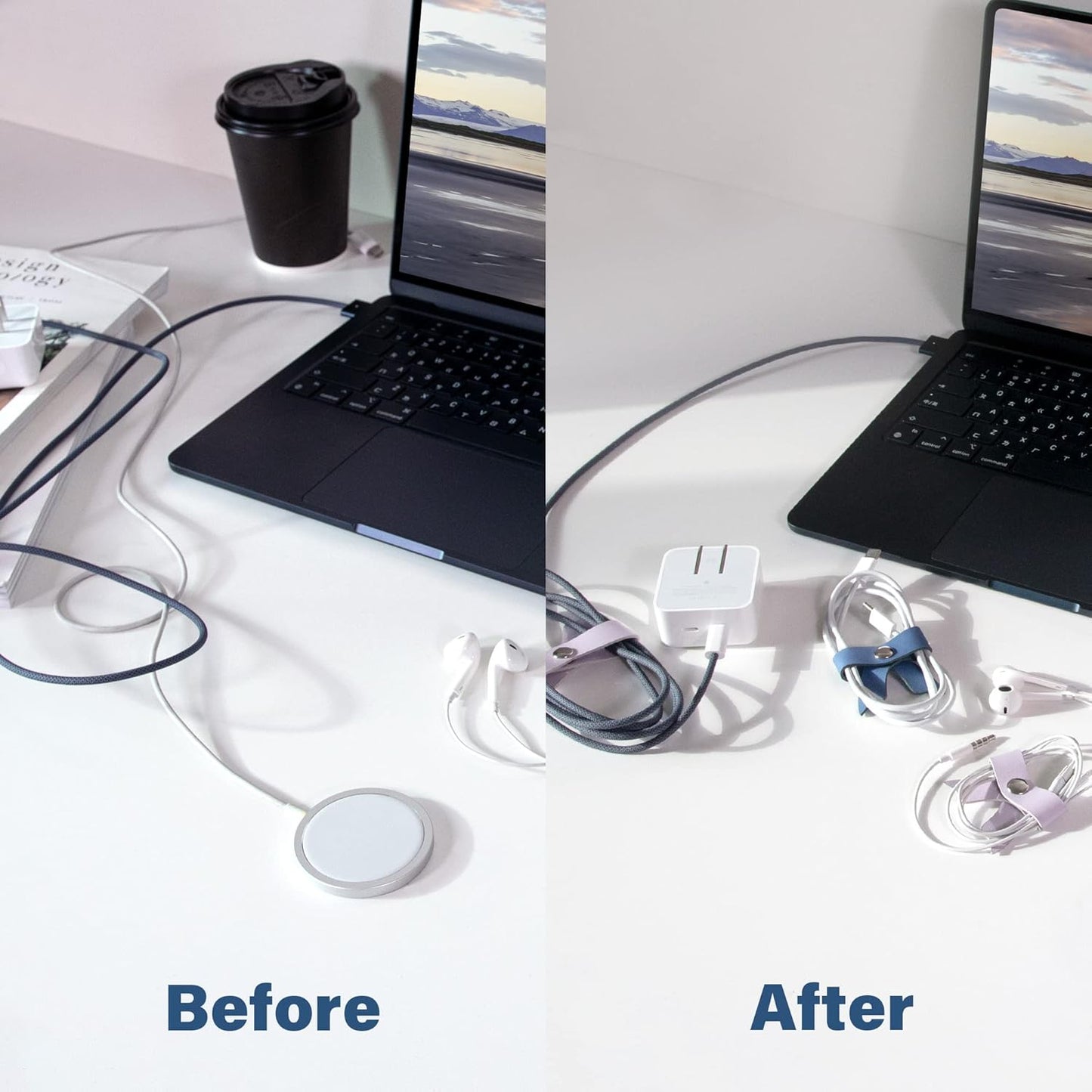 SenseAGE 5 Pack Cord Organizer, Bow Cord Keeper, Cable Organizer USB Holder, Leather Cable Management, Cable Straps, Earphone Winder, Storage Straps for Electronics, Earbuds, Big, Mint