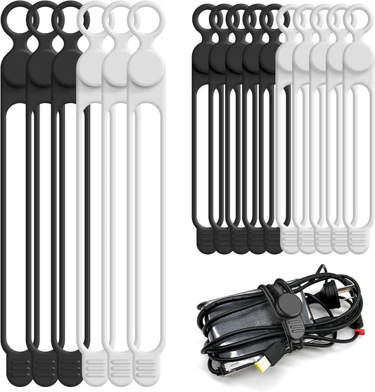 Nearockle Silicone Cable Ties Cord Organizer Cable Management, 16Pcs 4.2" and 7.1" Reusable Cable Organizer Electronic Accessories for Home, Office, Kitchen, School, Travel(Black&White)
