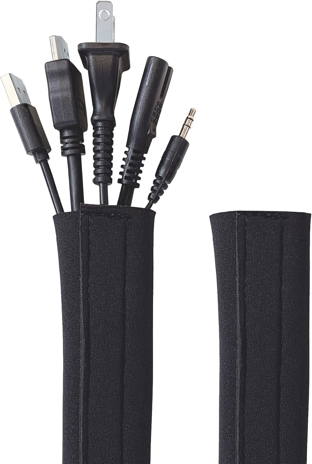 Hook and Loop Cable Sleeve by Wrap-It Storage - 48" x 4.5" (2-Pack) Black - Cut to Size Cord Organizer and Cable Protector for Desk, TV Cord Management to Hide and Cover Wire and Extension Cords
