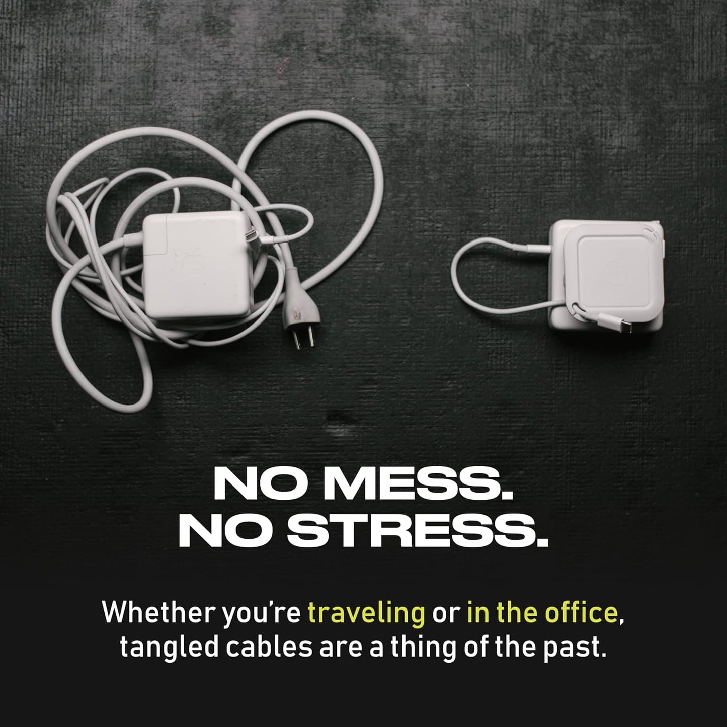 Fuse Reel The Side Kick Collapsible Charger Organizer and Travel Accessory,Usb-c, Compatible with MacBook and PC Charging Cords and Adapter Cable Management White