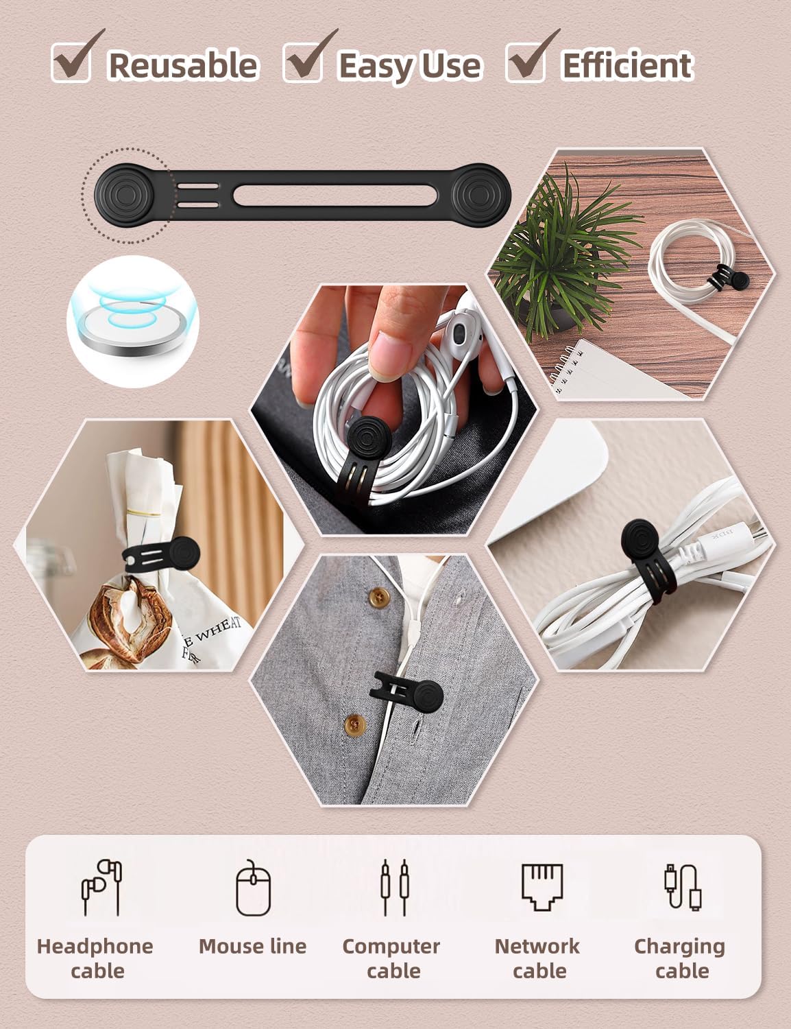 Silicone Magnetic Cable Ties, 4.72 Inch Upgraded Cord Ties With Magnet Cable Strap Cord Wrap For Travel Phone USB Charging Cable Management (8-Pack, Black)