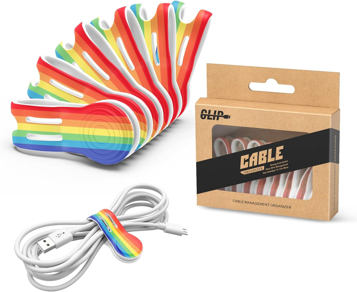 Kanemc 8 Pack Magnet Clips Cord Organizer, Rainbow Colored Reusable Cable Ties Silicone Wire Winder Straps For Travel Charging Cell Phone Cords Storage Whiteboard Markers Refrigerator Magnet