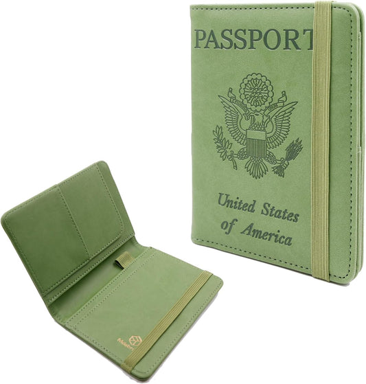 Melsbrinna Premium Leather Passport Holder Covers Case, Waterproof Rfid Blocking Travel Wallet Passport Holder with Pen Holder, Cute Passport Book for Women/Men