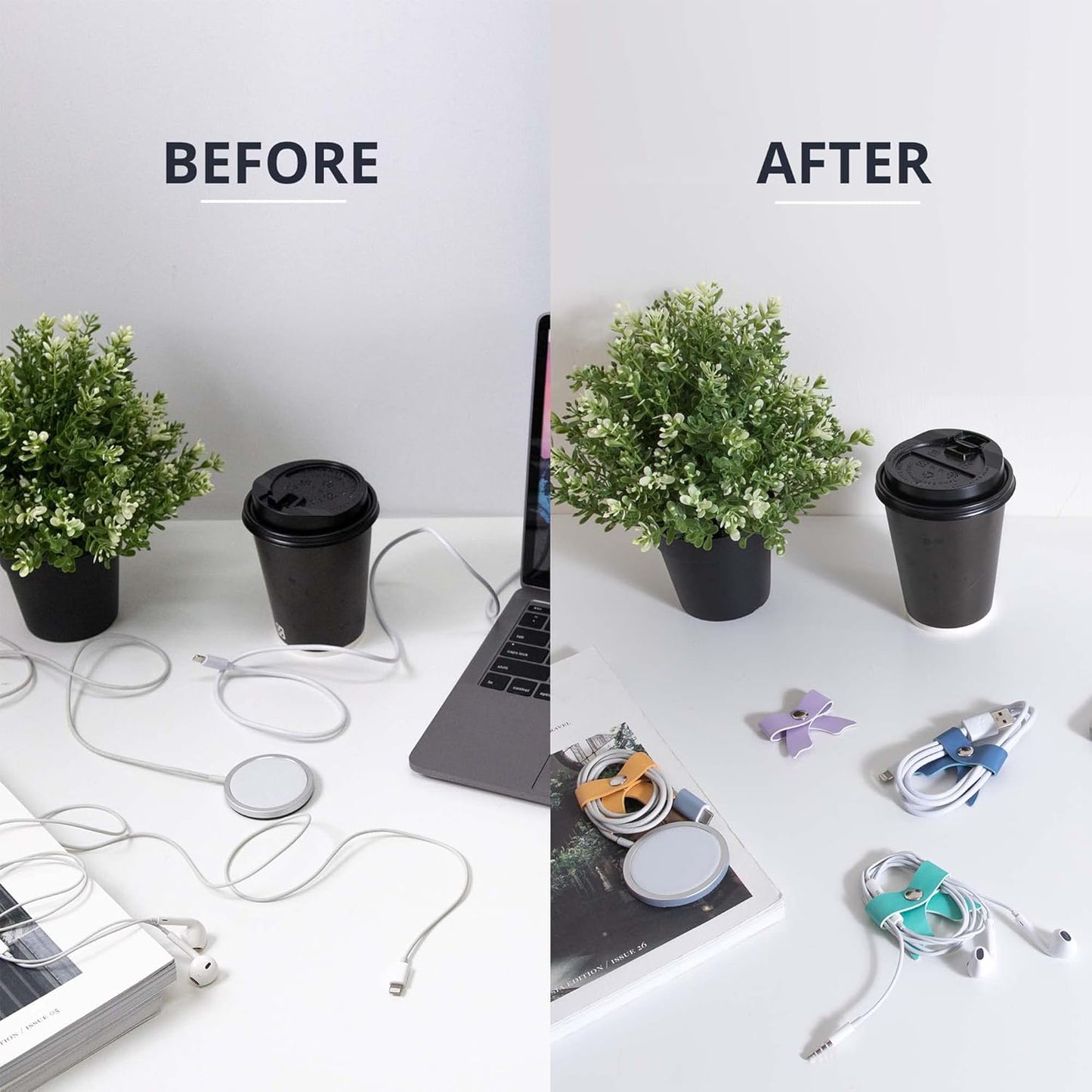 SenseAGE 5 Pack Cord Organizer, Bow Cord Keeper, Cable Organizer USB Holder, Leather Cable Management, Cable Straps, Earphone Winder, Storage Straps for Electronics, Earbuds, Small, Mint