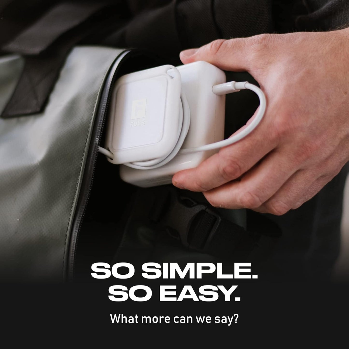 Fuse Reel The Side Kick Collapsible Charger Organizer and Travel Accessory,Usb-c, Compatible with MacBook and PC Charging Cords and Adapter Cable Management White