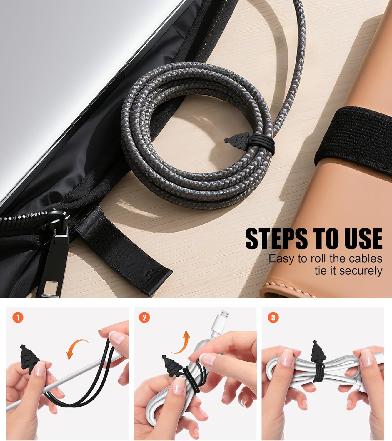 Nearockle Silicone Cable Ties Cord Organizer, 12Pcs 4.5" Reusable Cute Christmas Ties for Bundling Electrical Wire in Home, Office, School, Travel Essentials (Multicolor)