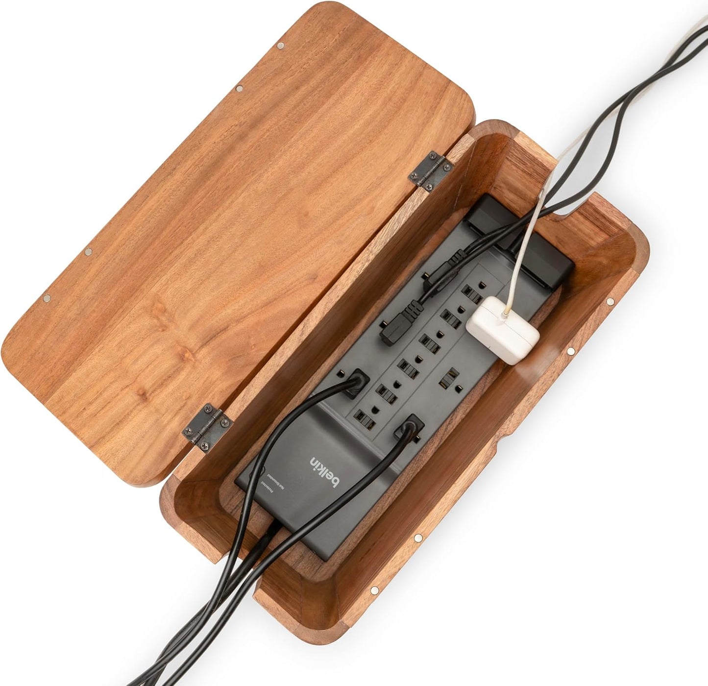 Extra Large Cable Management Box - Acacia Wood - Cable Organizer Box and Power Strip Box for Electrical Cord Management - Hide Desk Cord and Floor Cables - Wire Storage and Organization for Cords