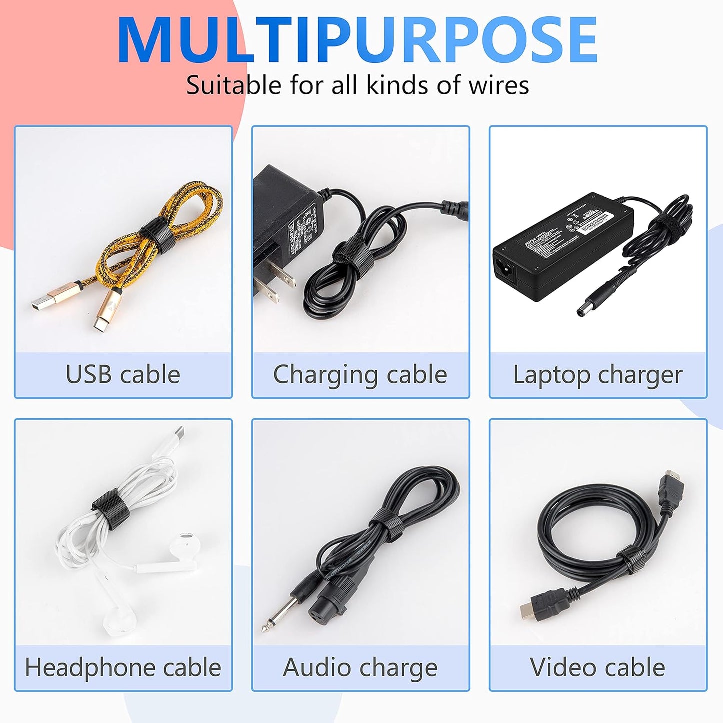 120 PCS 5/6/8 Inch Cord Wraps for Charging Cords – Data Cable Organizer Ties – Reusable Cable Ties – Electrical Wire Straps, Black