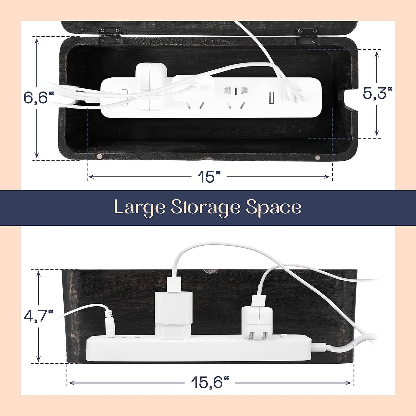 Large Cable Management Box - Cable Organizer Box and Power Strip Box for Electrical Cord Management - Hide Desk Cord and Floor Cables - Wire Storage and Organization for Cords