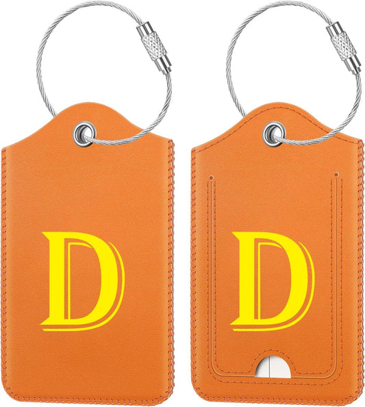 Fintie Luggage Tags, Privacy Cover ID Label with Stainless Steel Loop and Address Card for Travel Bag Suitcase, Orange-D (2 Piece)